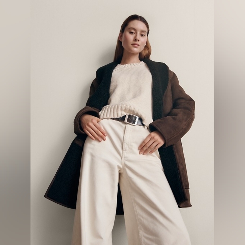 NWT Gap Vegan Suede Shawl Collar Coat Basic Black Brown - Picture 2 of 12